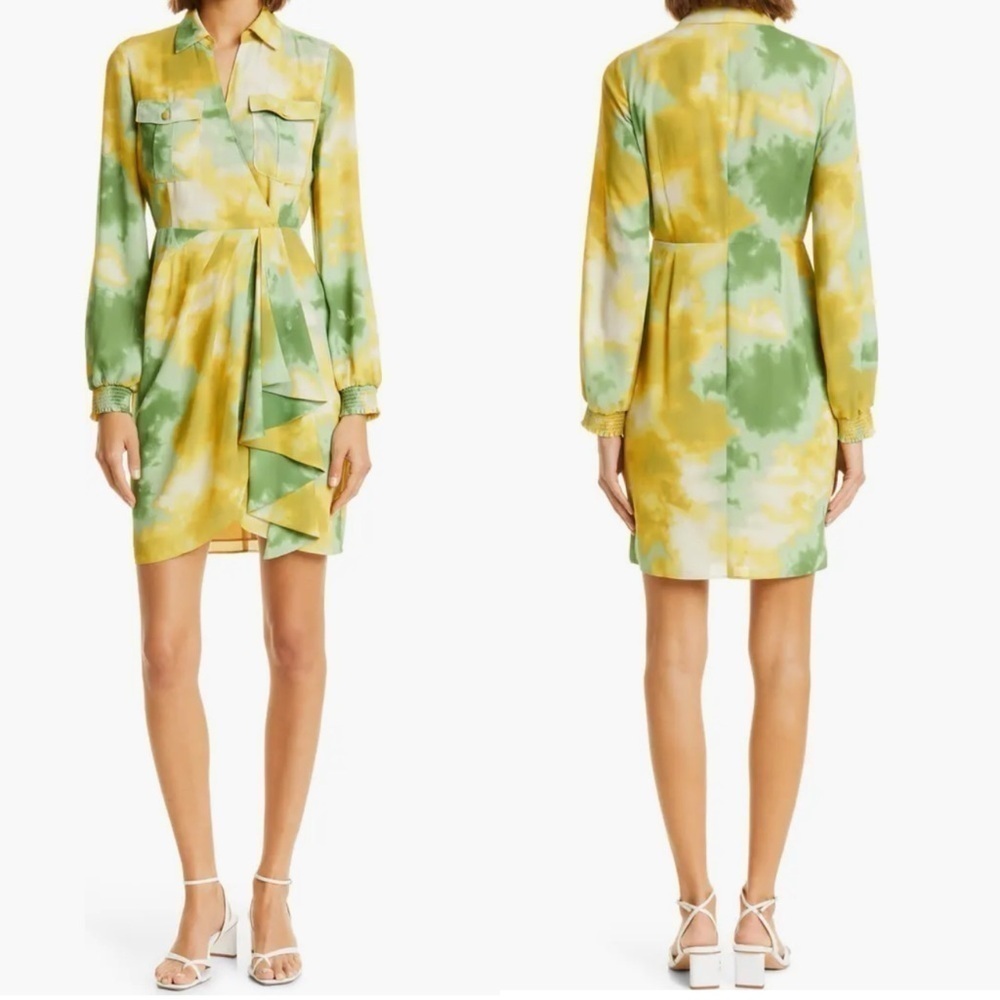 Toccin NY Tie Dye Wrap Front Long Sleeve Shirtdress Leaf Tie Dye